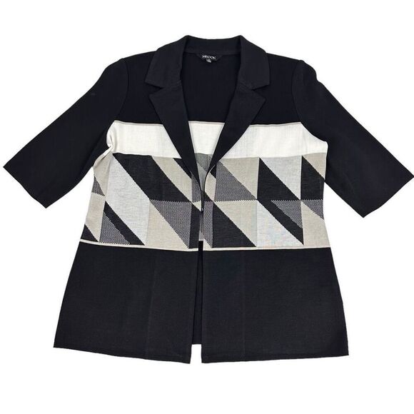 Misook Geometric Half-Sleeve Black, White & Cream Jacket Size Medium - Picture 1 of 7
